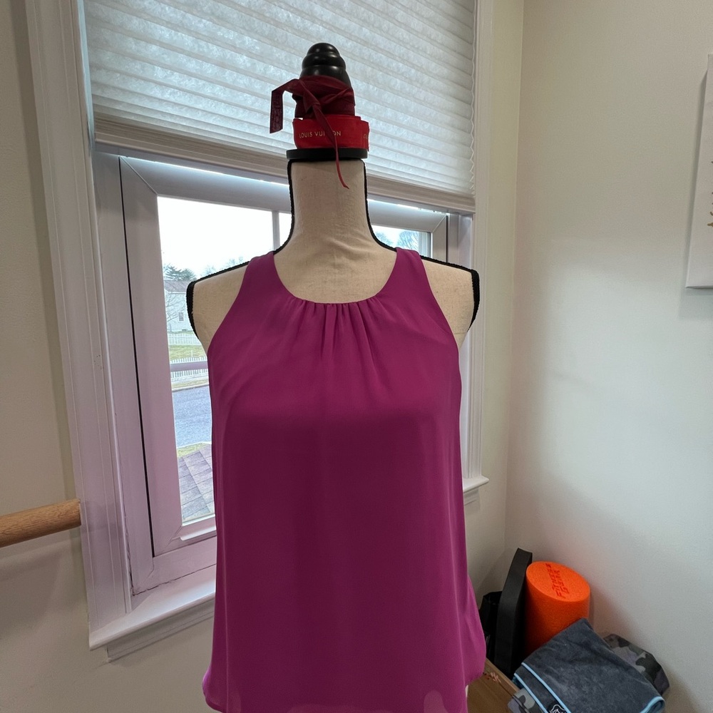 Pink Tank Top with High Neckline and Textured Fabric